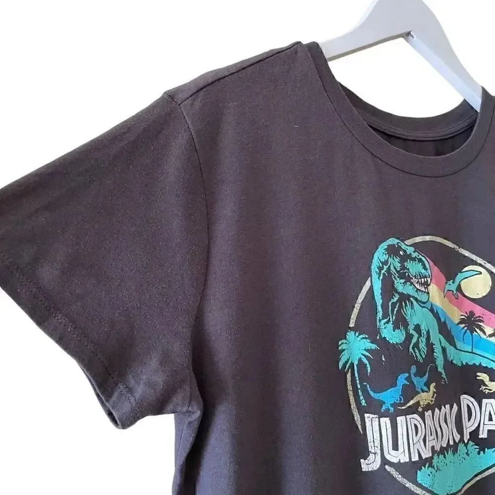 Jurassic Park Graphic Black Short Sleeves Cropped T-Shirt SZ XL